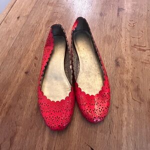 Coach Red Scalloped Flats